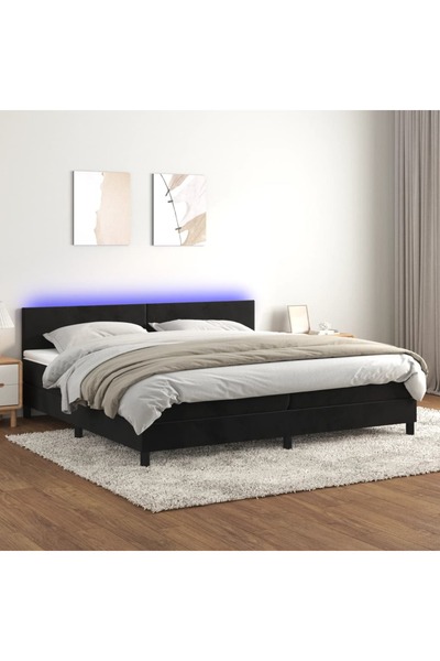 Concept Pat cu arcuri, saltea și LED, negru, 200x200 cm, catifea