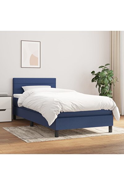 Concept Pat box spring cu saltea, albastru, 90x200 cm, textil