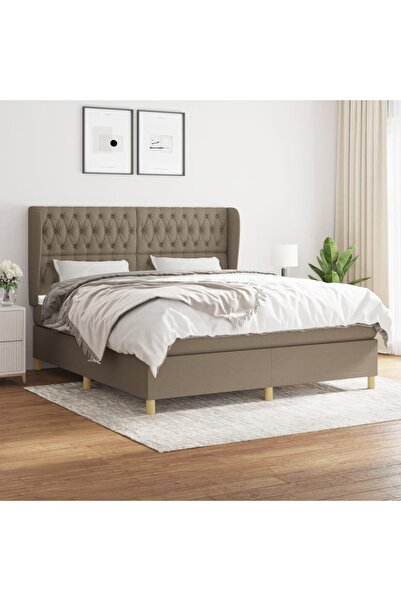 Concept Κρεβάτι Continental με στρώμα, γκρι-μπεζ, 180x200 cm, ύφασμα