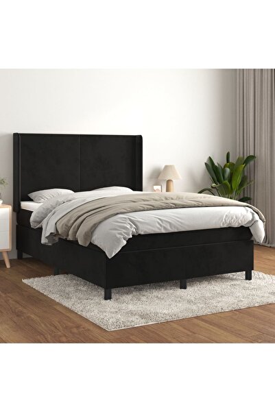 Concept Pat box spring cu saltea, negru, 140x190 cm, catifea