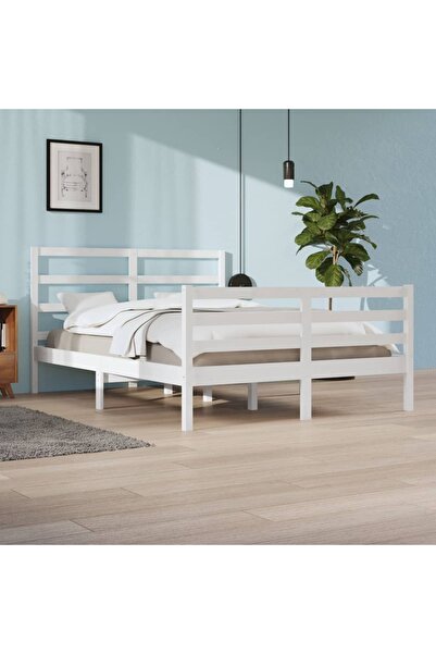 Concept Cadru pat, alb, 140x200 cm, lemn masiv de pin