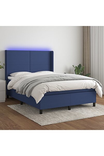 Concept Κρεβάτι με ελατήρια, στρώμα και LED, μπλε, 140x200 cm, ύφασμα