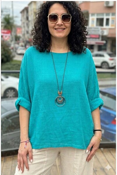 AYASOFYA OTANTIK Women's Italian Oversized Casual Blouse with Oil Pendant Acc...