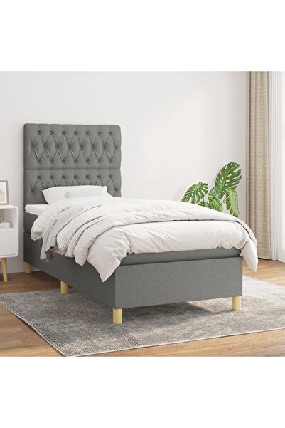 Concept Pat box spring cu saltea, gri închis, 100x200 cm, textil
