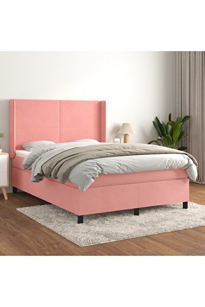 Concept Pat box spring cu saltea, roz, 140x190 cm, catifea