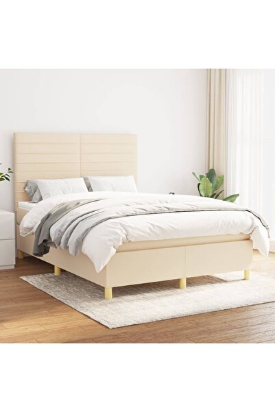 Concept Pat continental cu saltea, crem, 140x200 cm, material textil