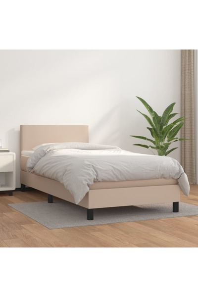 Concept Pat box spring cu saltea, cappuccino, 90x200 cm piele ecologică