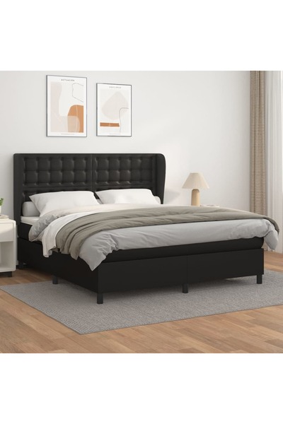 Concept Pat box spring cu saltea, negru, 180x200 cm, piele ecologică