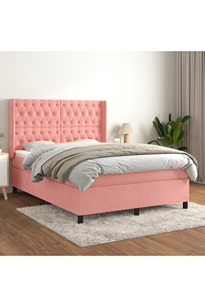 Concept Pat box spring cu saltea, roz, 140x190 cm, catifea