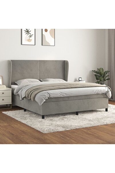 Concept Pat box spring cu saltea, gri deschis, 160x200 cm, catifea
