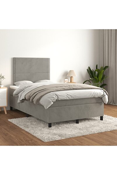Concept Pat box spring cu saltea, gri deschis, 120x200 cm, catifea