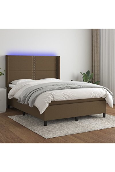 Concept Pat cu arcuri, saltea și LED, maro închis, 140x190 cm, textil