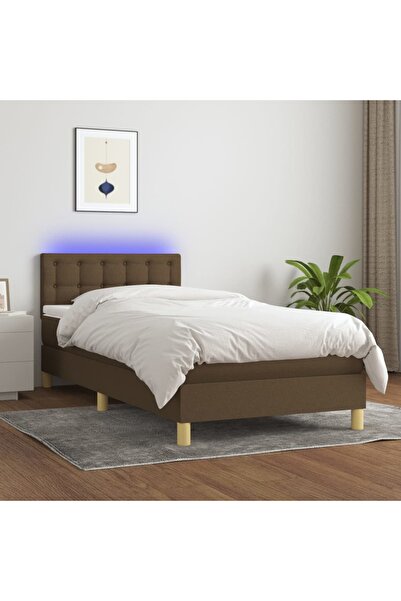 Concept Κρεβάτι με ελατήρια, στρώμα και LED, σκούρο καφέ, 90x200 cm, ύφασμα