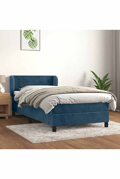Concept Pat box spring cu saltea, albastru închis, 80x200 cm, catifea