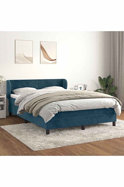 Concept Pat box spring cu saltea, albastru închis, 140x190 cm, catifea