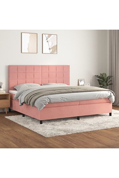 Concept Pat box spring cu saltea, roz, 200x200 cm, catifea