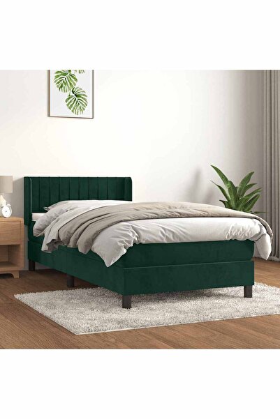 Concept Pat box spring cu saltea, verde închis, 80x200 cm, catifea