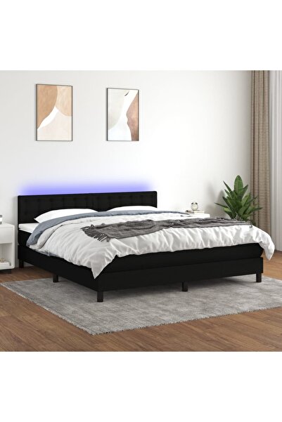 Concept Κρεβάτι με ελατήρια, στρώμα και LED, μαύρο, 180x200 cm, ύφασμα