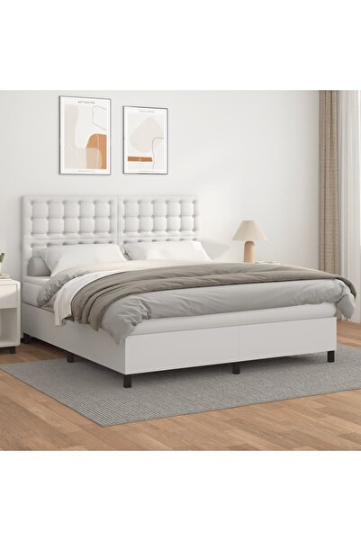 Concept Pat box spring cu saltea, alb, 160x200 cm, piele ecologică
