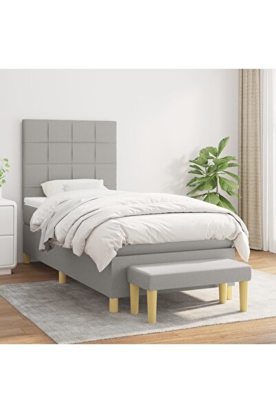 Concept Pat box spring cu saltea, gri deschis, 100x200 cm, textil