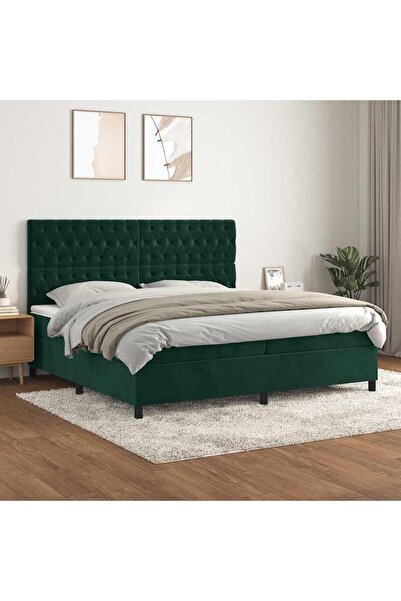 Concept Pat box spring cu saltea, verde închis, 200x200 cm, catifea