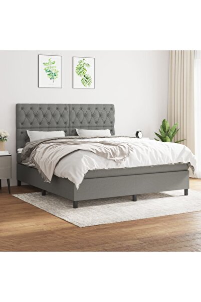Concept Κρεβάτι Continental με στρώμα, σκούρο γκρι, 160x200 cm, ύφασμα