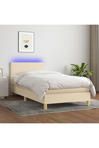 Concept Κρεβάτι με ελατήρια, στρώμα και LED, κρεμ, 100x200 cm, ύφασμα