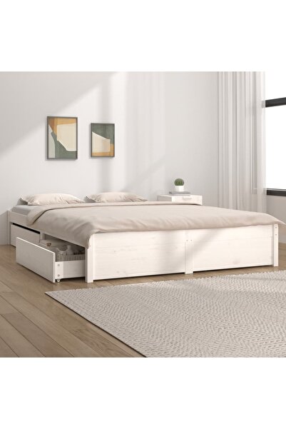 Concept Σκελετός κρεβατιού με συρτάρια, λευκό, 140x200 εκ.