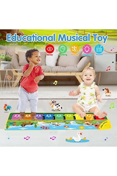 Generic Müzikli Piyano Oyun Halısı Işıklı Dokunmatik 8 Hayvan Sesli 12 Ay+ Be...
