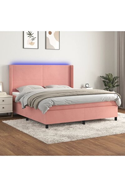 Concept Κρεβάτι με ελατήρια, στρώμα & LED, ροζ, 180x200 cm, Βελούδο
