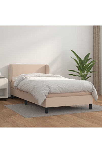 Concept Pat box spring cu saltea, cappuccino, 90x200 cm piele ecologică
