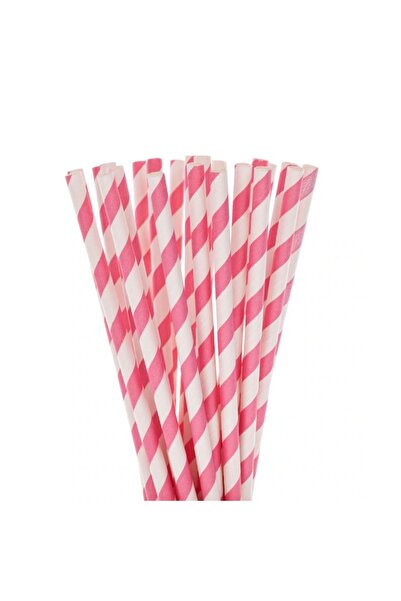 OEM Paper straws, pink with Striped , 6/197 mm, 150pcs/set
