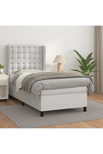 Concept Pat box spring cu saltea, alb, 90x190 cm, piele ecologică