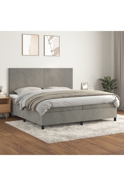 Concept Pat box spring cu saltea, gri deschis, 200x200 cm, catifea