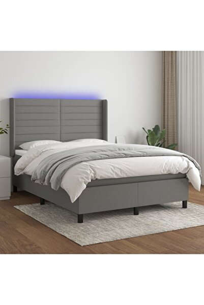 Concept Pat cu arcuri, saltea și LED, gri închis, 140x200 cm, textil