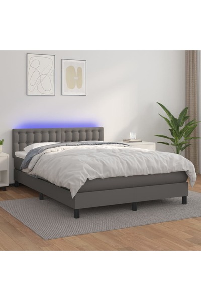 Concept Κρεβάτι με ελατήρια και στρώμα & LED, γκρι, 140x190 cm, Δερμάτινο