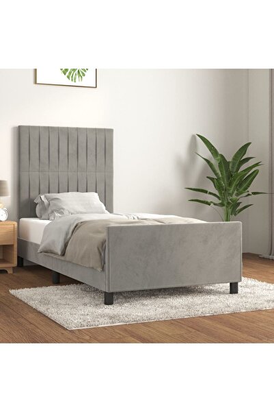 Concept Cadru de pat cu tăblie, gri deschis, 90x200 cm, catifea