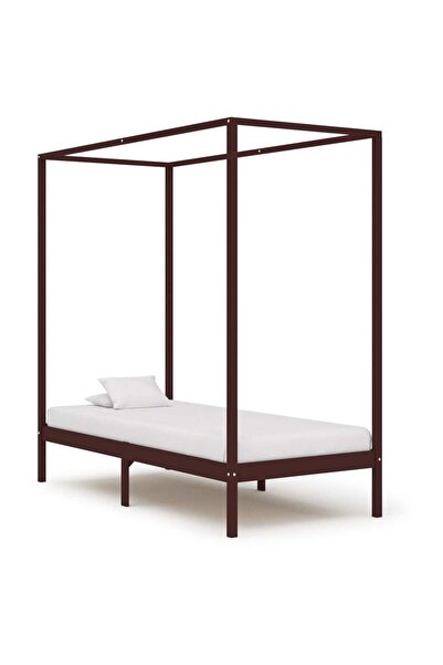 Concept Σκελετός κρεβατιού με ουρανό σε σκούρο καφέ χρώμα 100x200 εκ. από μασ...