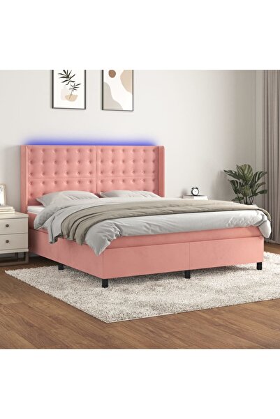 Concept Κρεβάτι Continental με στρώμα & LED, ροζ, 120x200 cm, Βελούδο