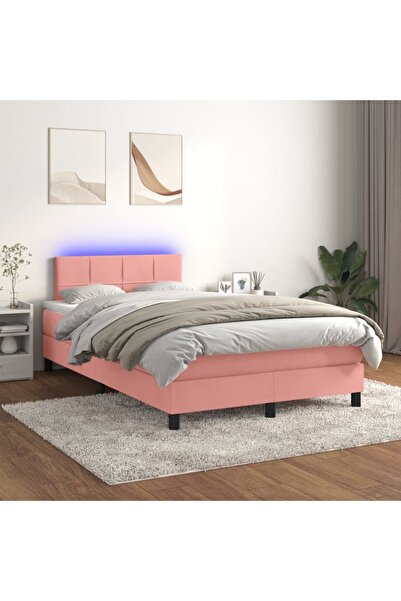 Concept Pat continental cu saltea & LED, roz, 120x200 cm, catifea