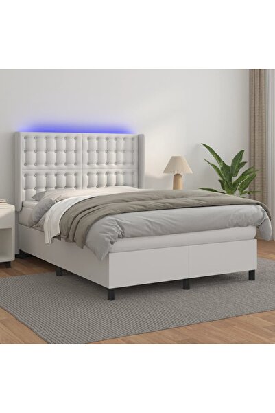 Concept Κρεβάτι με ελατήρια, στρώμα και LED, λευκό, 140x200 cm, Δερμάτινο