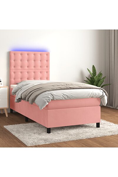 Concept Κρεβάτι με ελατήρια, στρώμα και LED, ροζ, 90x190 cm, Βελούδο