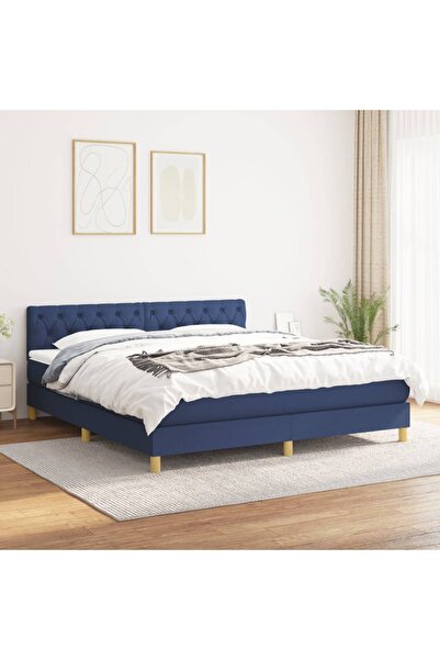 Concept Pat continental cu saltea, albastru, 160x200cm, material textil