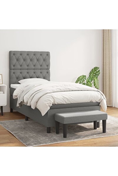 Concept Pat box spring cu saltea, gri închis, 80x200 cm, textil
