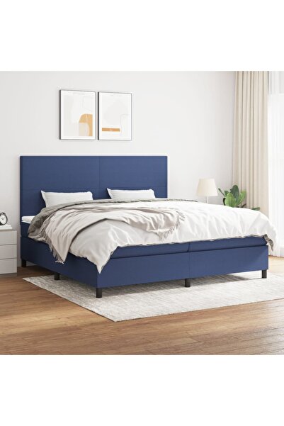 Concept Pat box spring cu saltea, albastru, 200x200 cm, textil