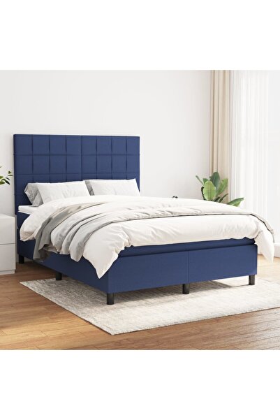 Concept Pat continental cu saltea, albastru, 140x200cm, material textil