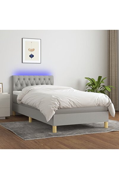 Concept Pat cu arcuri, saltea și LED, gri deschis, 90x200 cm, textil