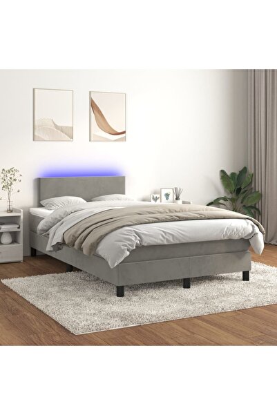 Concept Pat cu arcuri, saltea și LED, gri deschis, 120x200 cm, catifea