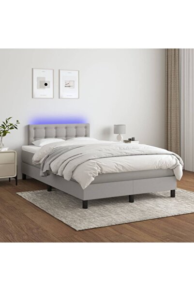 Concept Κρεβάτι με ελατήρια, στρώμα και LED, ανοιχτό γκρι, 120x200 cm, ύφασμα
