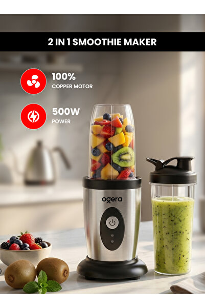 Ogera صانع عصائر 2 في 1 بقوة 400 واط | خلاط محمول مع زجاجة | عصارة شخصية للعص...